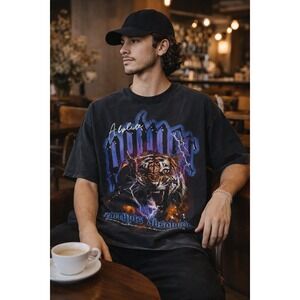 PacSun‎ Absolute Power Men's XL Oversized Graphic Tee Shirt Tiger Black Washed